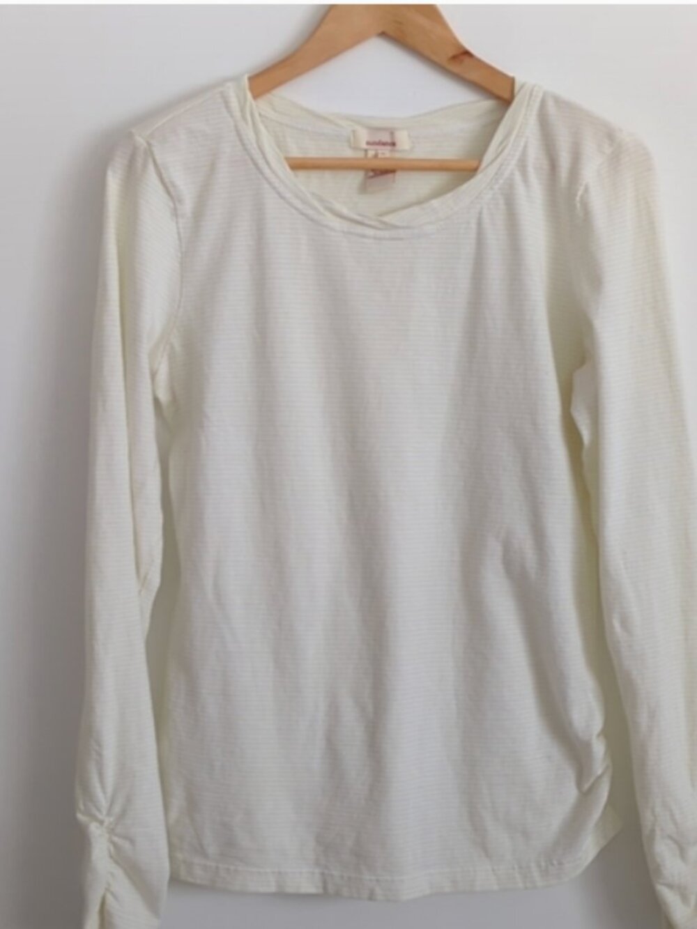 Sundance Ruched Striped Long Sleeve Tee S Yellow White Cotton